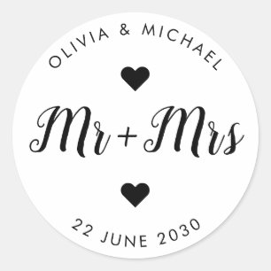 Sticker Rond M. Mme Simple Script Merci Mariage Favorise