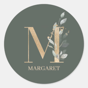 Sticker Rond M Monogramme Floral Personnalisé