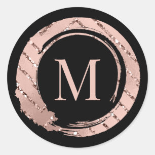 Sticker Rond M Monogramme Rose cadre de broussailles douce nupt