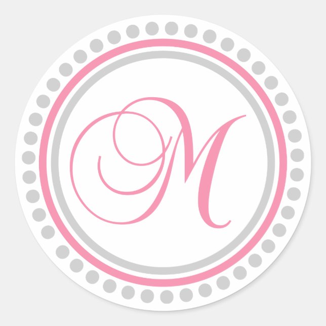 Sticker Rond M Monogramme (rose/cercle de points d'argent) (Devant)