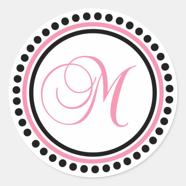 Sticker Rond M Monogramme (rose clair/cercle noir) (Devant)