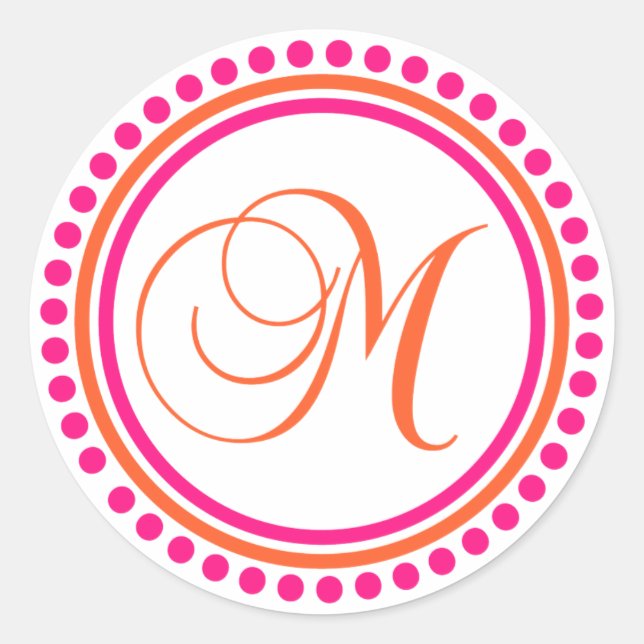 Sticker Rond M Monogramme (rose/orange cercle de points) (Devant)