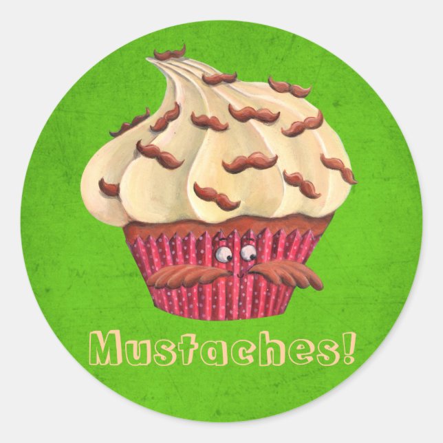 Sticker Rond M. Mustached Cupcake (Devant)