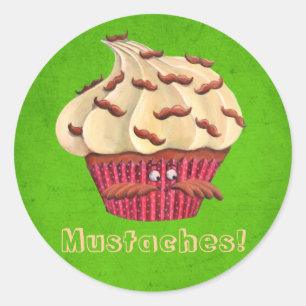 Sticker Rond M. Mustached Cupcake