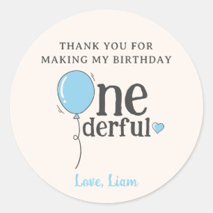 Sticker Rond M. Onederful Birthday Blue Balloon Merci