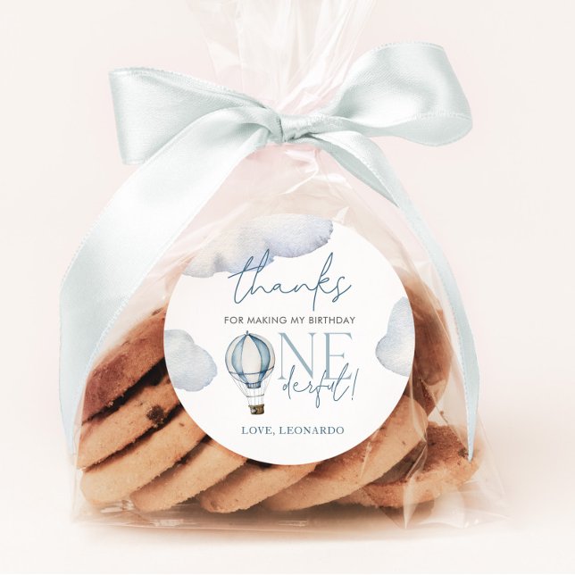 Sticker Rond M. ONEderful Hot Air Ballon Boy 1er anniversaire B (Mr Onederful Blue Hot Air Balloon | Matching items available.)