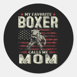 Sticker Rond Ma boîte préférée m'appelle maman Us Drapeau Boxer