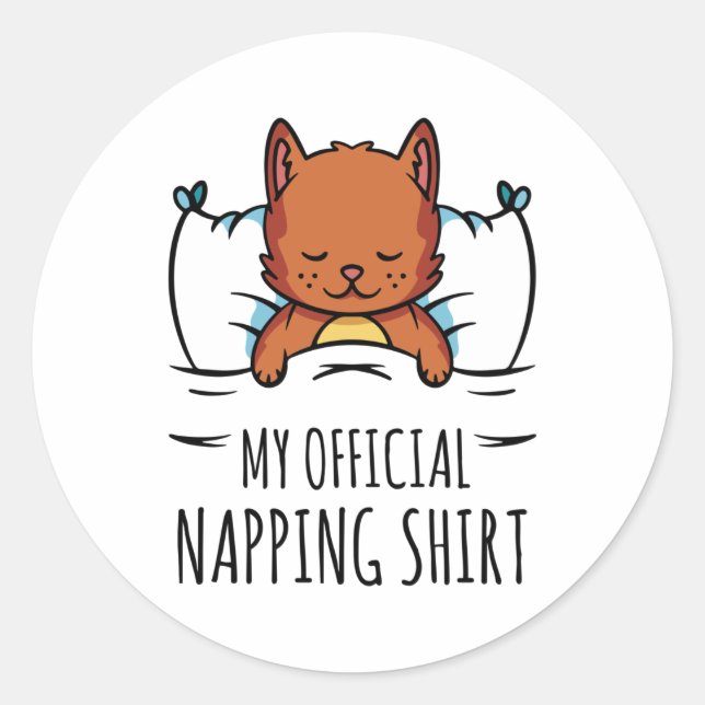 Sticker Rond Ma chemise de sieste officielle avec Cat couché (Devant)