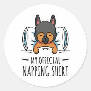 Sticker Rond Ma chemise de sieste officielle avec chien couchan