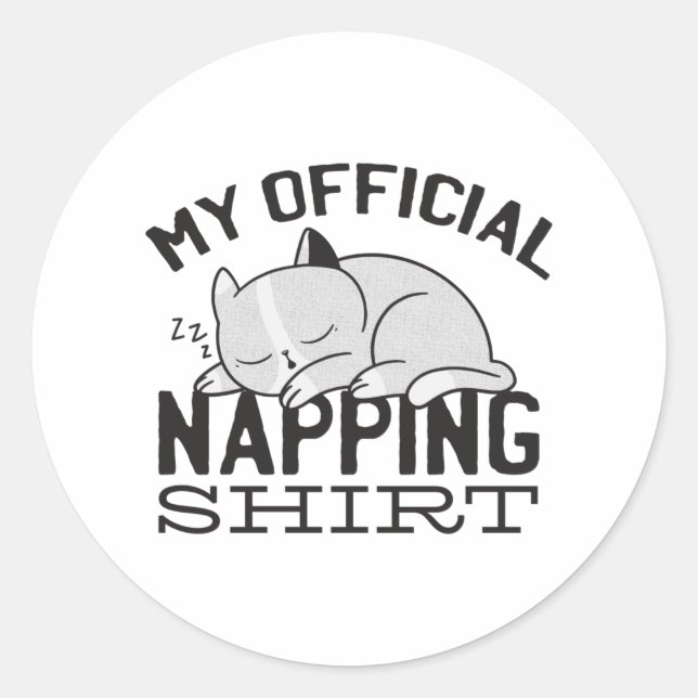Sticker Rond Ma chemise de sieste officielle - Chat en sommeil (Devant)