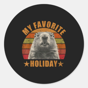 Sticker Rond Ma fête préférée drôle rétro vintage marmotte