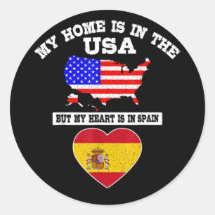 Sticker Rond Ma maison est aux États-Unis, mon cœur est en Espa