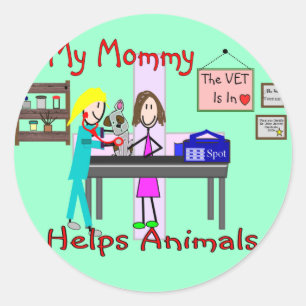 Sticker Rond Ma maman aide des animaux--Le vétérinaire badine
