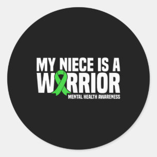 Sticker Rond Ma Nièce Est Un Guerrier Vert Ruban Santé Mentale 