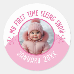 Sticker Rond Ma première fois en voyant de la neige photo perso