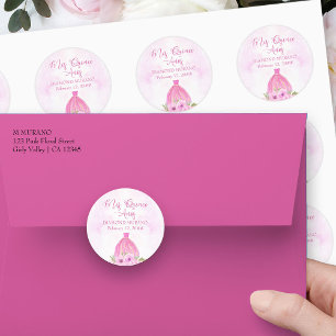 Sticker Rond Ma Robe de Princesse Fleurie Rose pour Mes Quinze