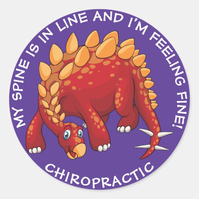 Sticker Rond Ma Spine Est En Ligne Dinosaure Chiropratique Stic (Devant)