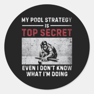 Sticker Rond Ma stratégie de piscine Joueur de piscine Vintage 