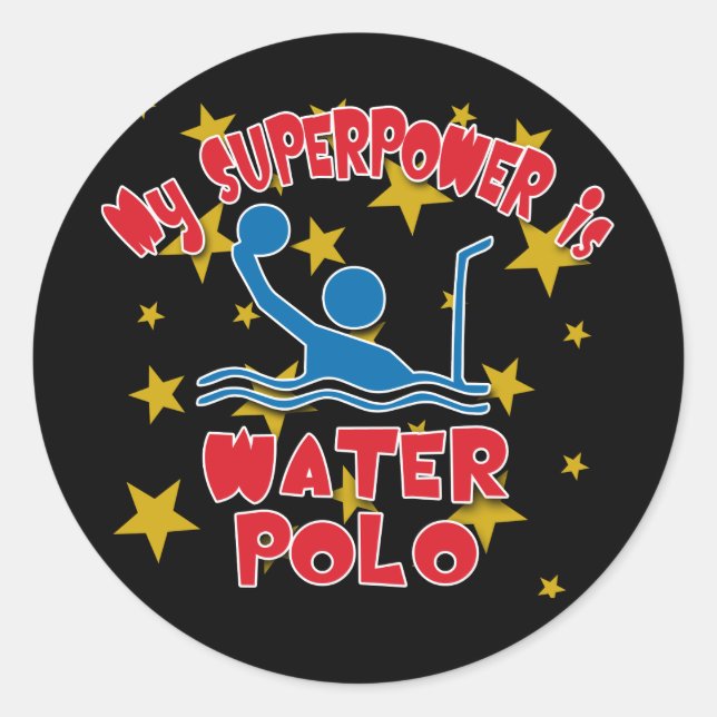 Sticker Rond Ma superpuissance est Water Polo (Devant)