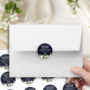 Sticker Rond Ma Tiara de Quinze Ans et Roses Quinceanera Bleue