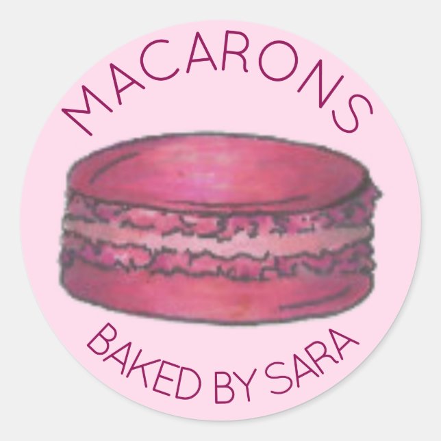Sticker Rond Macaron Français Rose Cuisine Cuite Maison (Devant)