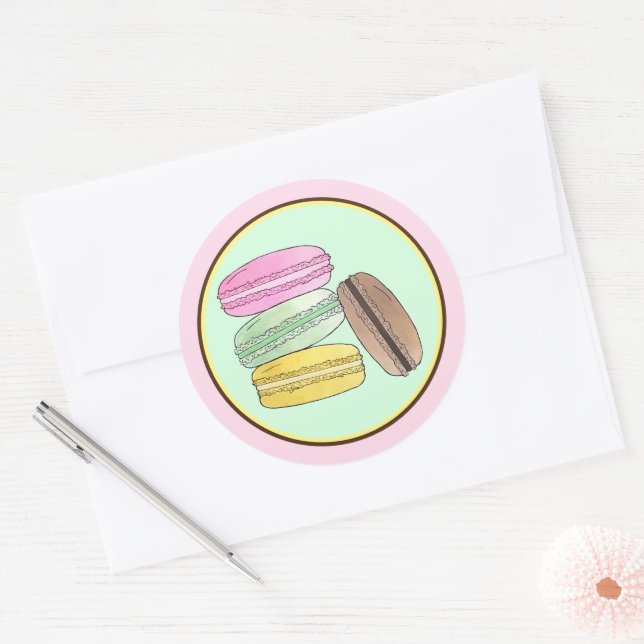 Sticker Rond Macaron French Pastry Cookies Macarons Pâtisserie (Enveloppe)
