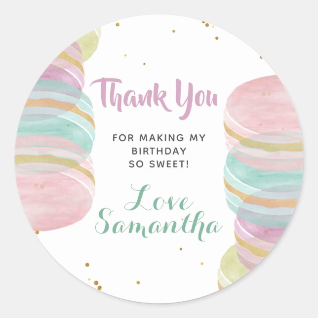 Sticker Rond Macaron Sweet Celebration Anniversaire Balises cad (Devant)