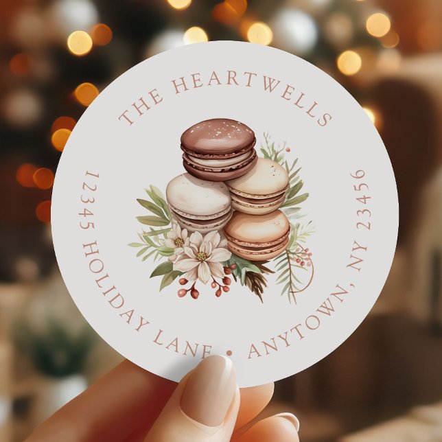 Sticker Rond Macarons à l'aquarelle Adresse de Retour de Noël (Créateur téléchargé)