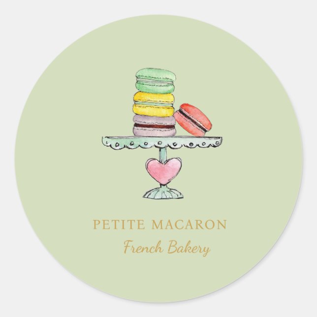 Sticker Rond Macarons aquarelle vert menthe boulangerie  (Devant)