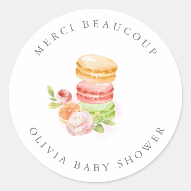 Sticker Rond Macarons Aquarelles Avec Cerise Merci Beaucoup (Devant)