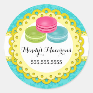 Sticker Rond Macarons Boulangerie Damask Sceau de Saint-Jacques