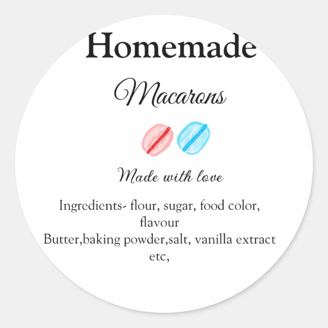 Sticker Rond macarons faits maison ajoutez des ingrédients fait (Devant)