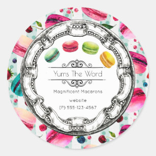 Sticker Rond Macarons Pâtisserie française en Aquarelles