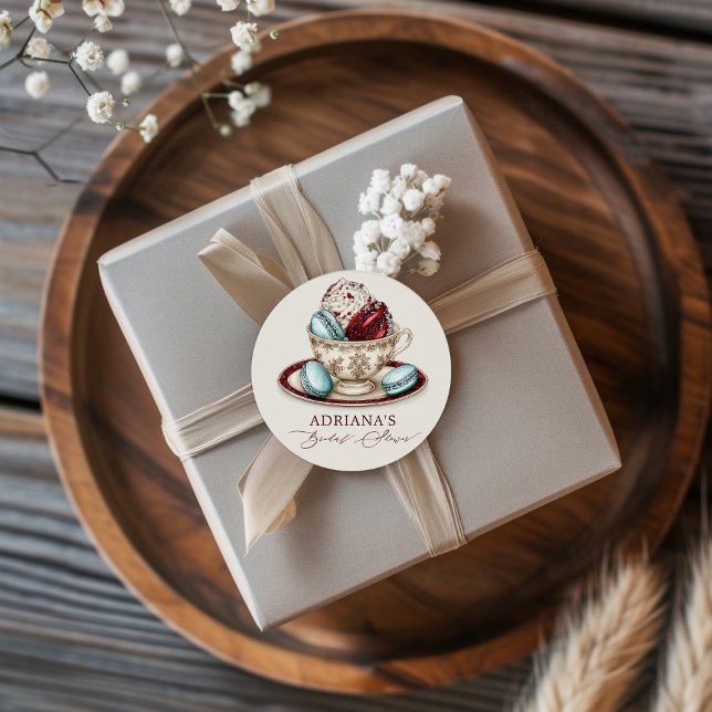 Sticker Rond Macarons pour la fête de thé de douche de mariée (Créateur téléchargé)