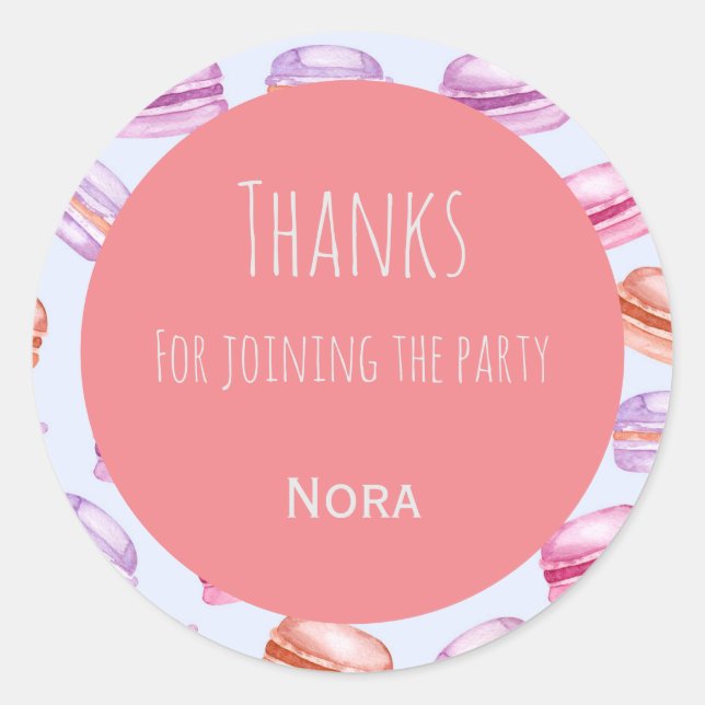 Sticker Rond Macarons remercie les enfants de la fête faveur au (Devant)