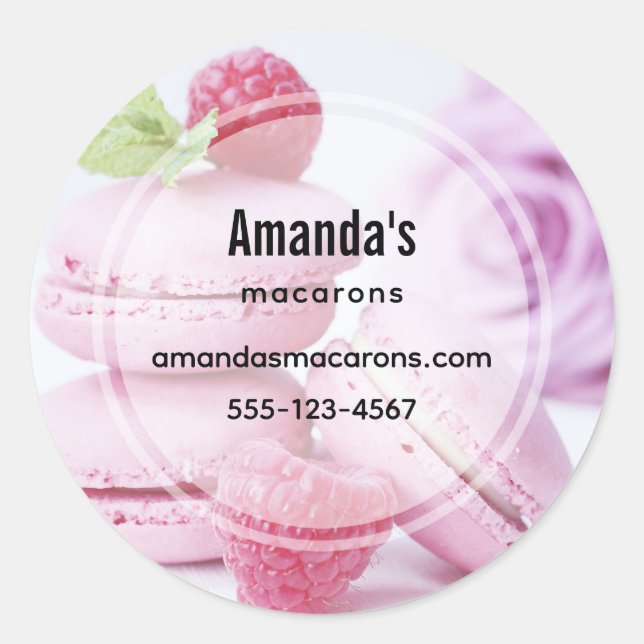 Sticker Rond Macarons roses et framboises rouges (Devant)