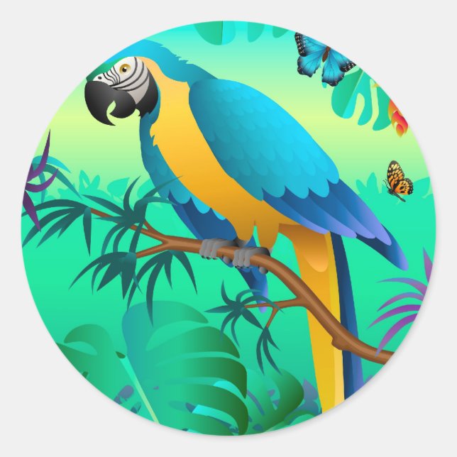 Sticker Rond macaw bleu et or (Devant)