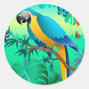 Sticker Rond macaw bleu et or