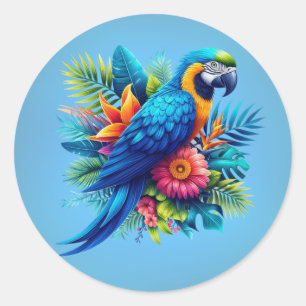 Sticker Rond Macaw tropicale bleue et colorée
