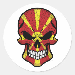Sticker Rond Macédoine Drapeau du crâne souriant