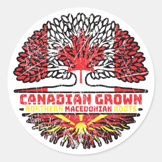 Sticker Rond Macédoine Macédonien Canadian Arbre Drapeau canadi (Devant)