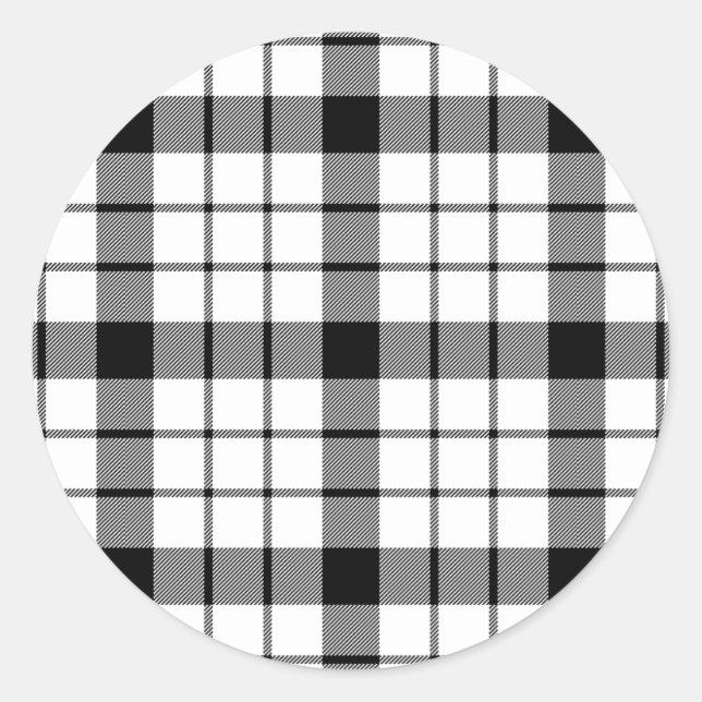 Sticker Rond MacFarlane tartan noir blanc plaid (Devant)