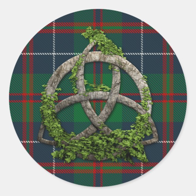 Sticker Rond MacHardy Tartan Et Celtic Trinity Knot (Devant)