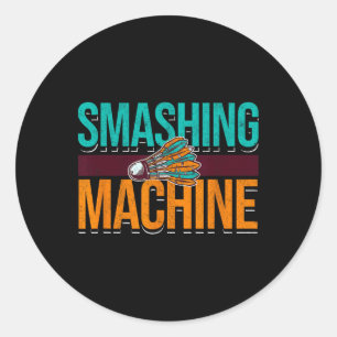 Sticker Rond Machine à casser Navette Retro Birdie Badminton