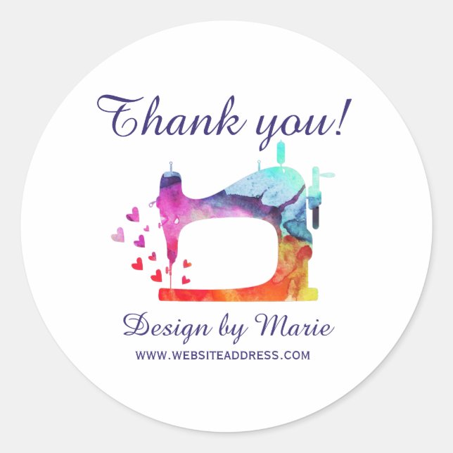 Sticker Rond Machine à coudre Merci aquarelle (Devant)