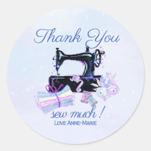 Sticker Rond Machine à coudre Merci Vintage Fun Blue