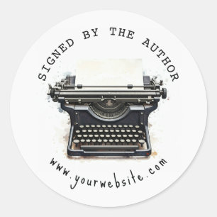 Sticker Rond Machine à écrire vintage noire signée par l'auteur