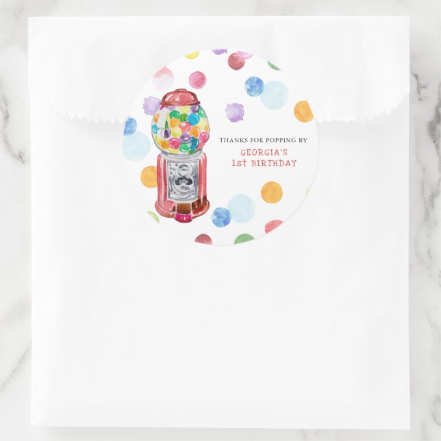 Sticker Rond Machine à Gomme Rétro | Fête d'anniversaire pour E (Sac)