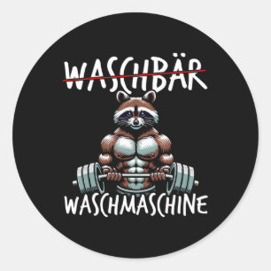 Sticker Rond Machine à laver Raccoon Raccoon Fitness Bodybuildi