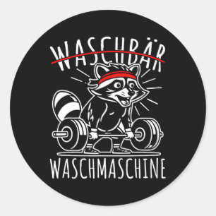 Sticker Rond Machine à laver Raccoon Raccoon Fitness Bodybuildi